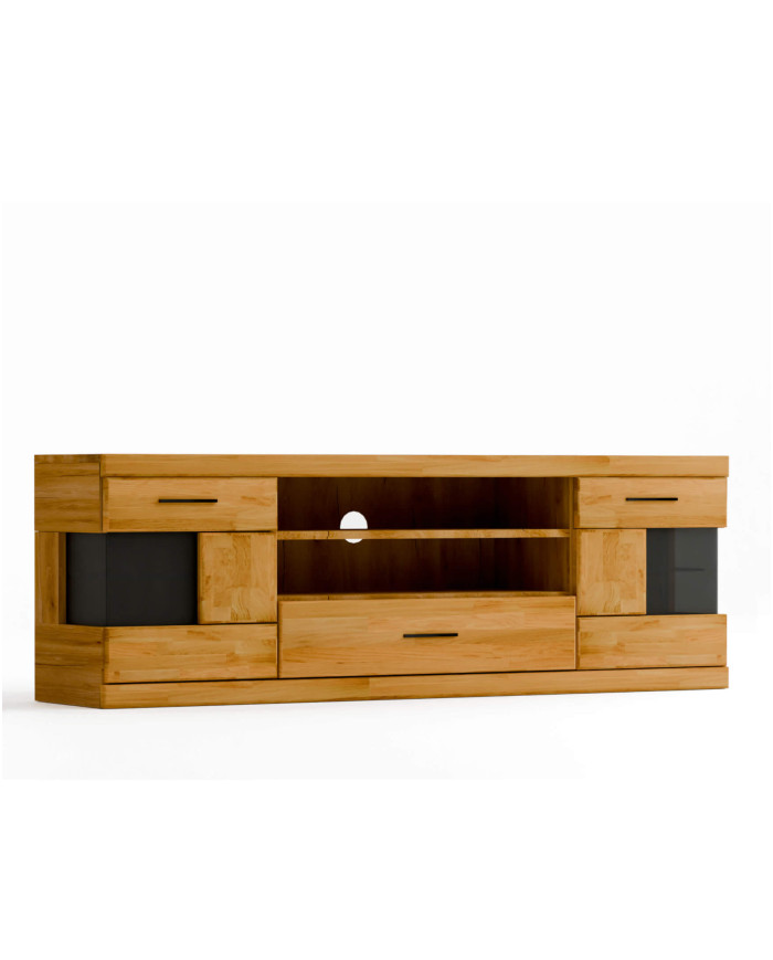 Szafka RTV Raro RE-46, z drzwiami, szufladą i wnęką na sprzęt, front lity dąb olejowany, SIUDY