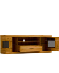 Szafka RTV Raro RE-46, z drzwiami, szufladą i wnęką na sprzęt, front lity dąb olejowany, SIUDY