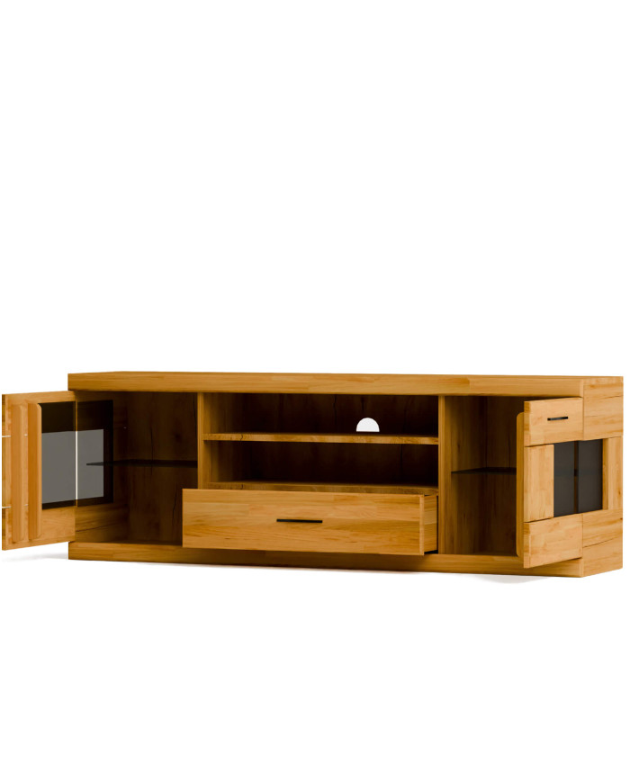 Szafka RTV Raro RE-46, z drzwiami, szufladą i wnęką na sprzęt, front lity dąb olejowany, SIUDY