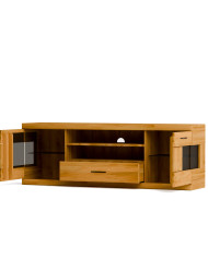 Szafka RTV Raro RE-46, z drzwiami, szufladą i wnęką na sprzęt, front lity dąb olejowany, SIUDY