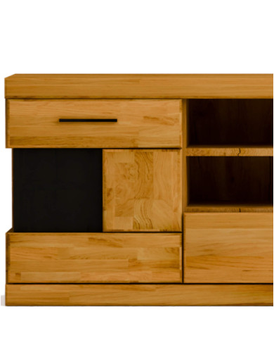 Szafka RTV Raro RE-46, z drzwiami, szufladą i wnęką na sprzęt, front lity dąb olejowany, SIUDY