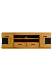 Szafka RTV Raro RE-48, z drzwiami, szufladami i wnęką na sprzęt, front lity dąb olejowany, SIUDY