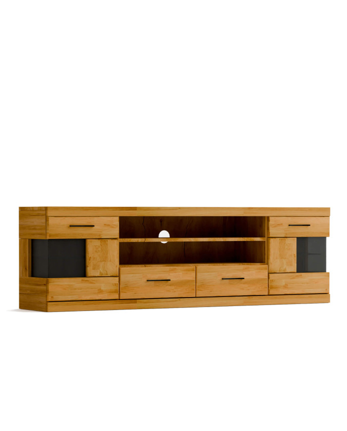 Szafka RTV Raro RE-48, z drzwiami, szufladami i wnęką na sprzęt, front lity dąb olejowany, SIUDY