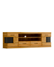 Szafka RTV Raro RE-48, z drzwiami, szufladami i wnęką na sprzęt, front lity dąb olejowany, SIUDY