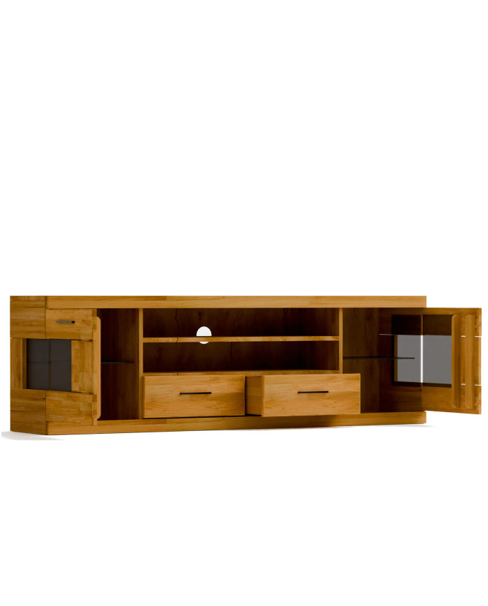 Szafka RTV Raro RE-48, z drzwiami, szufladami i wnęką na sprzęt, front lity dąb olejowany, SIUDY