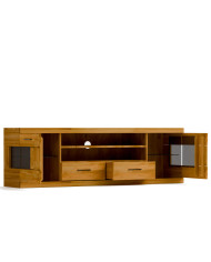 Szafka RTV Raro RE-48, z drzwiami, szufladami i wnęką na sprzęt, front lity dąb olejowany, SIUDY