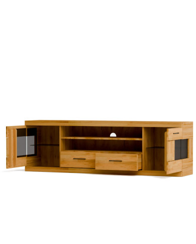 Szafka RTV Raro RE-48, z drzwiami, szufladami i wnęką na sprzęt, front lity dąb olejowany, SIUDY