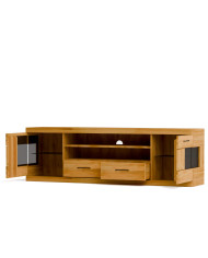 Szafka RTV Raro RE-48, z drzwiami, szufladami i wnęką na sprzęt, front lity dąb olejowany, SIUDY