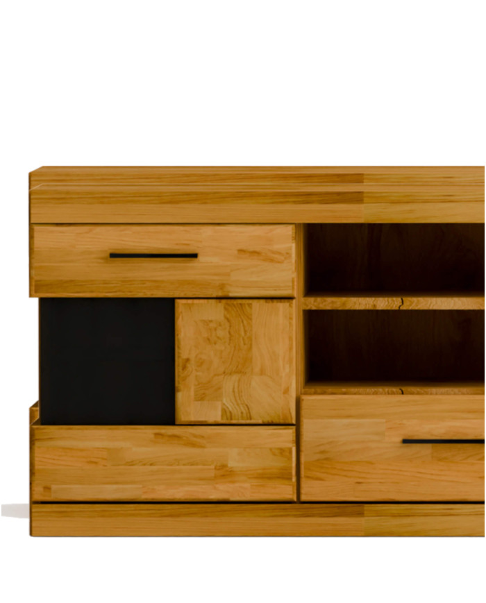 Szafka RTV Raro RE-48, z drzwiami, szufladami i wnęką na sprzęt, front lity dąb olejowany, SIUDY