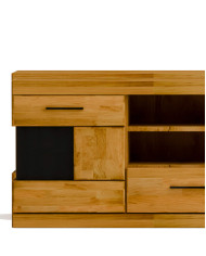 Szafka RTV Raro RE-48, z drzwiami, szufladami i wnęką na sprzęt, front lity dąb olejowany, SIUDY