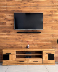 Szafka RTV Raro RE-48, z drzwiami, szufladami i wnęką na sprzęt, front lity dąb olejowany, SIUDY