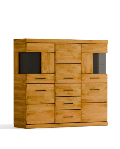 Komoda wysoka Raro RE-81, z drzwiami i szufladami, front lity dąb olejowany, SIUDY