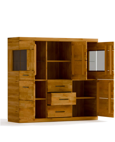 Komoda wysoka Raro RE-81, z drzwiami i szufladami, front lity dąb olejowany, SIUDY