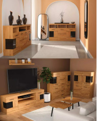 Komoda wysoka Raro RE-84, z drzwiami i szufladami, front lity dąb olejowany, SIUDY