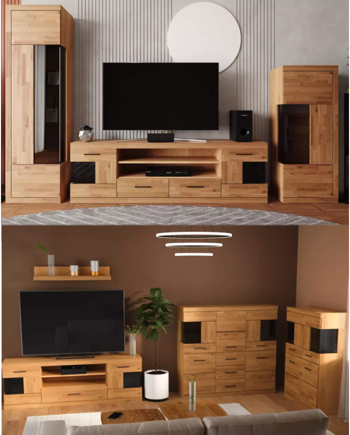 Komoda wysoka Raro RE-84, z drzwiami i szufladami, front lity dąb olejowany, SIUDY