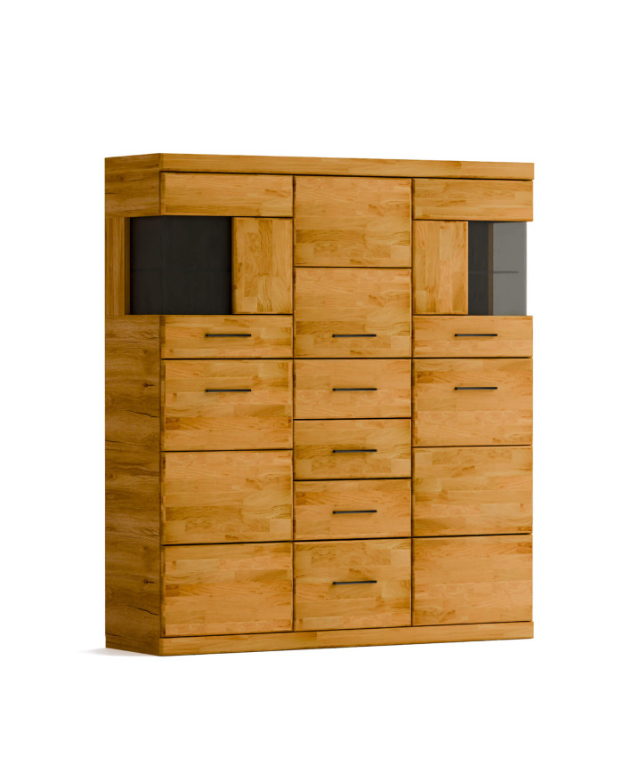 Komoda wysoka Raro RE-84, z drzwiami i szufladami, front lity dąb olejowany, SIUDY