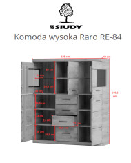 Komoda wysoka Raro RE-84, z drzwiami i szufladami, front lity dąb olejowany, SIUDY