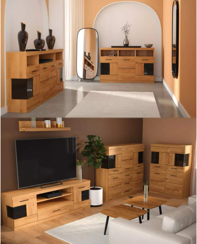 Komoda wysoka Raro RE-86, czterodrzwiowa z regałem, front lity dąb olejowany, SIUDY