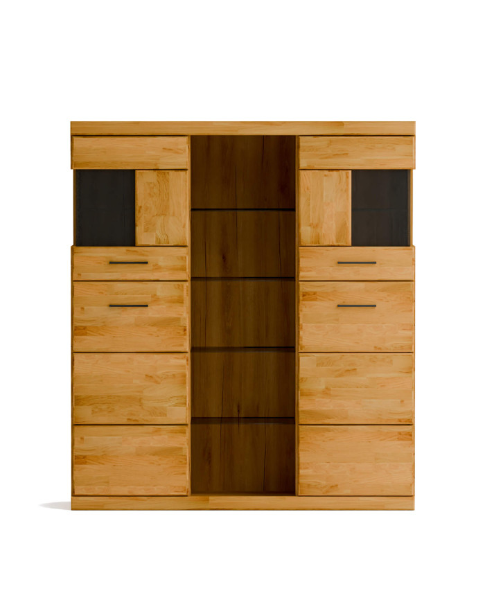Komoda wysoka Raro RE-86, czterodrzwiowa z regałem, front lity dąb olejowany, SIUDY
