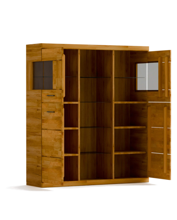 Komoda wysoka Raro RE-86, czterodrzwiowa z regałem, front lity dąb olejowany, SIUDY