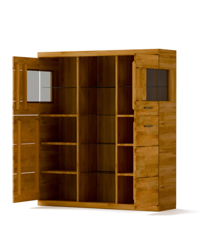 Komoda wysoka Raro RE-86, czterodrzwiowa z regałem, front lity dąb olejowany, SIUDY