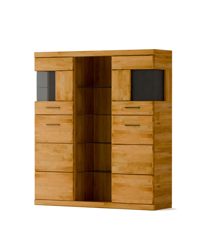 Komoda wysoka Raro RE-86, czterodrzwiowa z regałem, front lity dąb olejowany, SIUDY