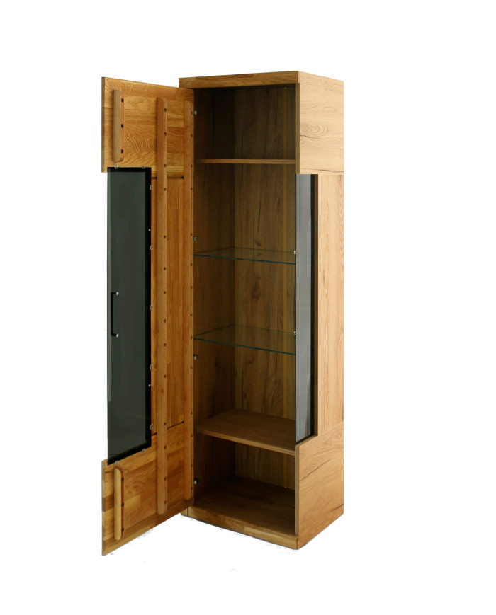 Witryna wąska Raro RE-90, lewa, jednodrzwiowa, przeszklona, front lity dąb olejowany, SIUDY