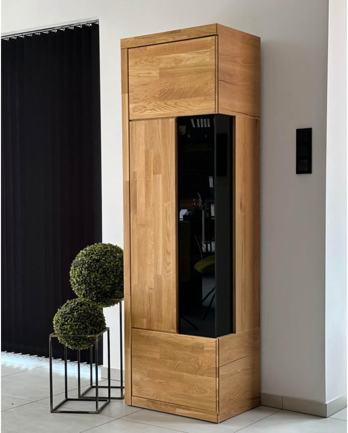 Witryna wąska Raro RE-90, lewa, jednodrzwiowa, przeszklona, front lity dąb olejowany, SIUDY