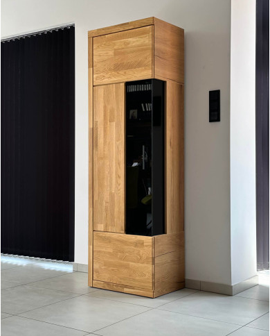 Witryna wąska Raro RE-90, lewa, jednodrzwiowa, przeszklona, front lity dąb olejowany, SIUDY