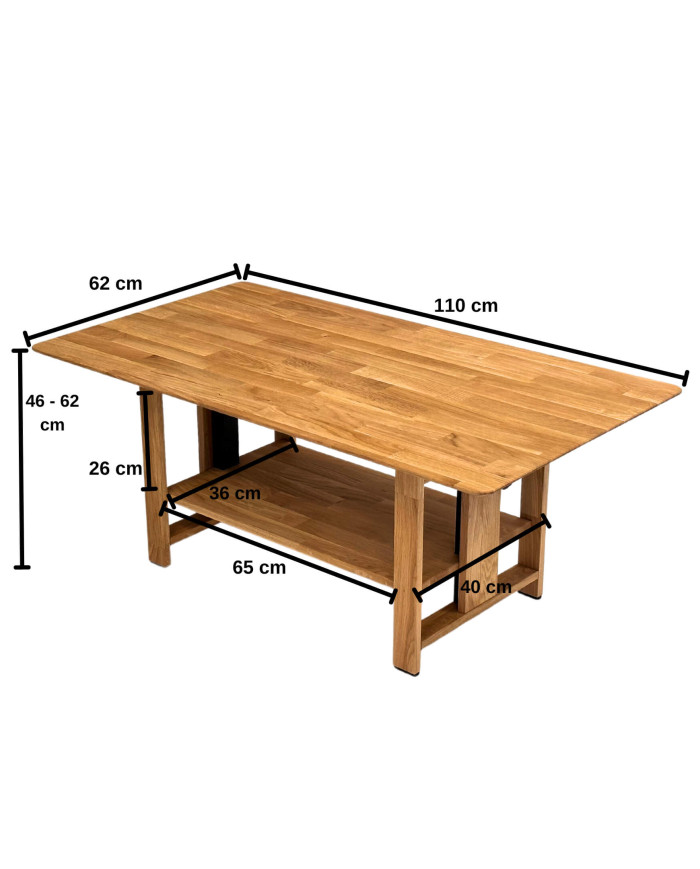 Ława C-23, płynna regulacja wysokości, dąb lity olejowany, SIUDY