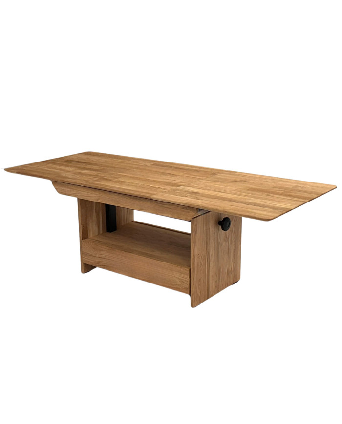 Ława C-24/S/1, rozkładana, płynna regulacja wysokości, szuflada, 1 wkład powiększający, dąb lity olejowany, SIUDY