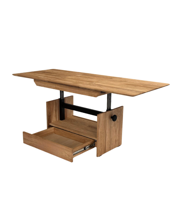 Ława C-24/S/1, rozkładana, płynna regulacja wysokości, szuflada, 1 wkład powiększający, dąb lity olejowany, SIUDY