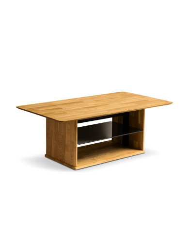 Ława C-27, płynna regulacja wysokości, ze szklaną półką, dąb lity olejowany, SIUDY