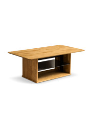 Ława C-27, płynna regulacja wysokości, ze szklaną półką, dąb lity olejowany, SIUDY