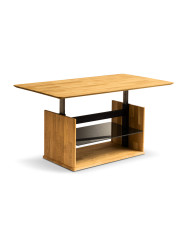 Ława C-27, płynna regulacja wysokości, ze szklaną półką, dąb lity olejowany, SIUDY