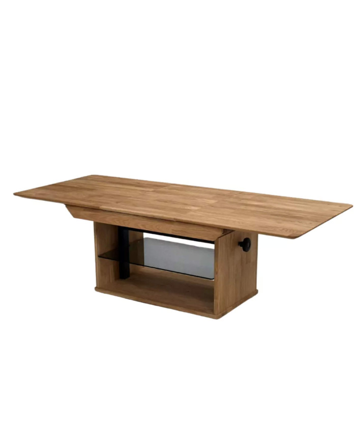 Ława C-27/1, rozkładana, płynna regulacja wysokości, ze szklaną półką, 1 wkład powiększający, dąb lity olejowany, SIUDY