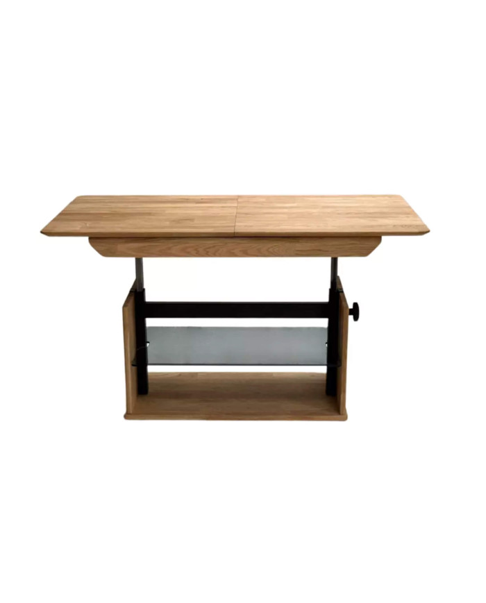 Ława C-27/1, rozkładana, płynna regulacja wysokości, ze szklaną półką, 1 wkład powiększający, dąb lity olejowany, SIUDY