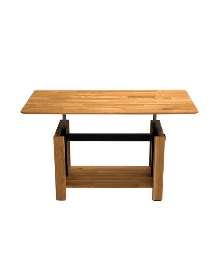 Ława C-25, płynna regulacja wysokości, z półką i lamelami, dąb lity olejowany, SIUDY