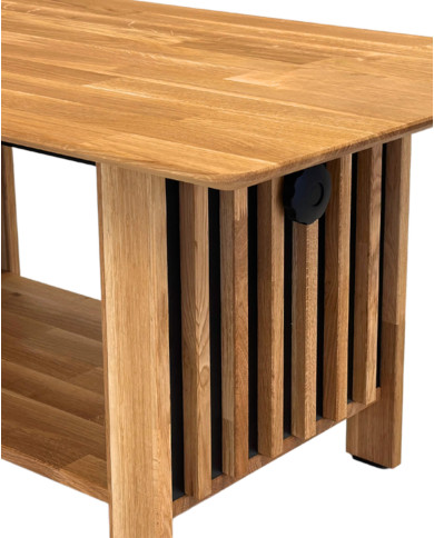 Ława C-25, płynna regulacja wysokości, z półką i lamelami, dąb lity olejowany, SIUDY