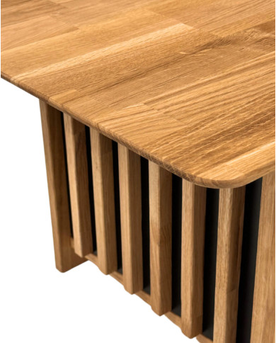 Ława C-25, płynna regulacja wysokości, z półką i lamelami, dąb lity olejowany, SIUDY