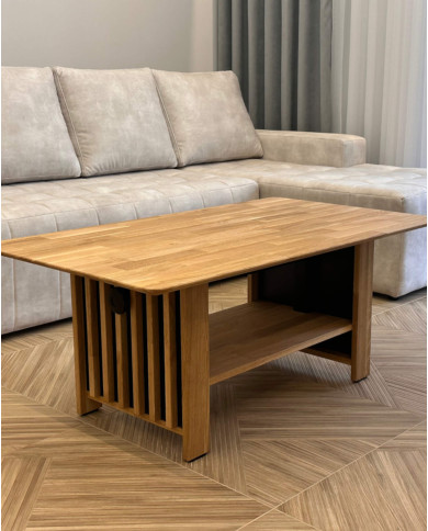 Ława C-25, płynna regulacja wysokości, z półką i lamelami, dąb lity olejowany, SIUDY