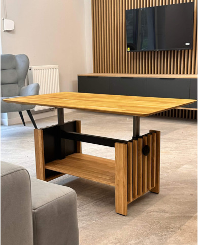 Ława C-25, płynna regulacja wysokości, z półką i lamelami, dąb lity olejowany, SIUDY