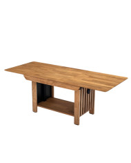 Ława C-25/1, rozkładana, płynna regulacja wysokości, z półką, 1 wkład powiększający, dąb lity olejowany, SIUDY