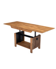 Ława C-25/1, rozkładana, płynna regulacja wysokości, z półką, 1 wkład powiększający, dąb lity olejowany, SIUDY