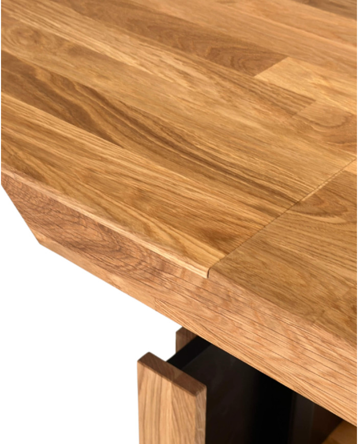 Ława C-25/1, rozkładana, płynna regulacja wysokości, z półką, 1 wkład powiększający, dąb lity olejowany, SIUDY