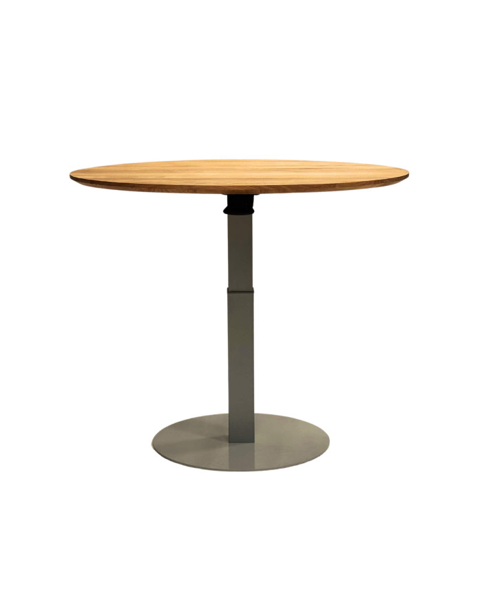 Ława okrągła CP-05, płynna regulacja wysokości, dąb lity olejowany, szara podstawa, SIUDY