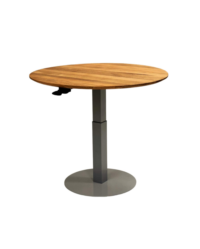 Ława okrągła CP-05, płynna regulacja wysokości, dąb lity olejowany, szara podstawa, SIUDY
