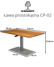 Ława prostokątna CP-02, płynna regulacja wysokości, dąb lity olejowany, metalowa podstawa, SIUDY