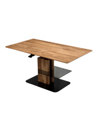 Ława prostokątna CP-12, płynna regulacja wysokości, półka szklna, dąb lity olejowany, metalowa podstawa, SIUDY