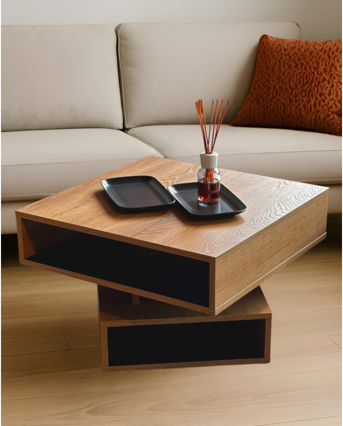 Stolik kawowy O-01, obrotowy, kwadratowy, z półkami, SIUDY